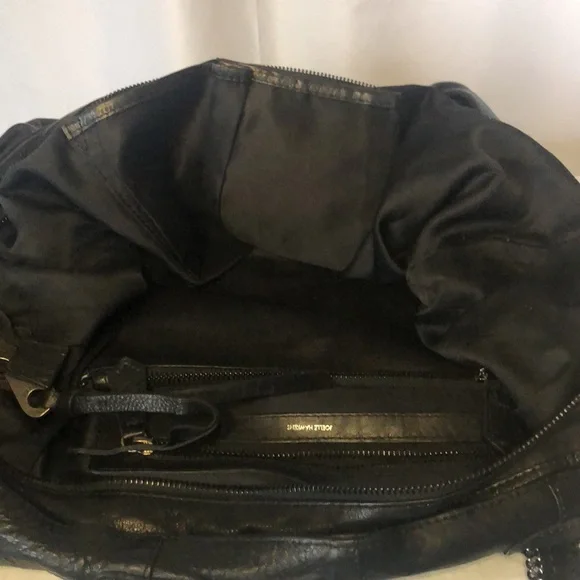 JOELLE HAWKINS large black genuine leather shoulder handbag. Silver hardware. - Picture 12 of 14